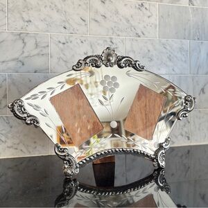Vintage Art Deco Mirrored Ornate Silver Double Picture Frame